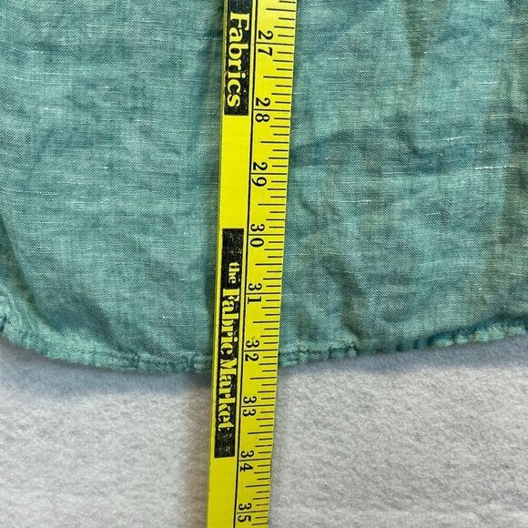 TAHARI Women’s Linen Button Front Tunic Top 2X Teal Green Long Sleeve Blouse - Picture 8 of 13